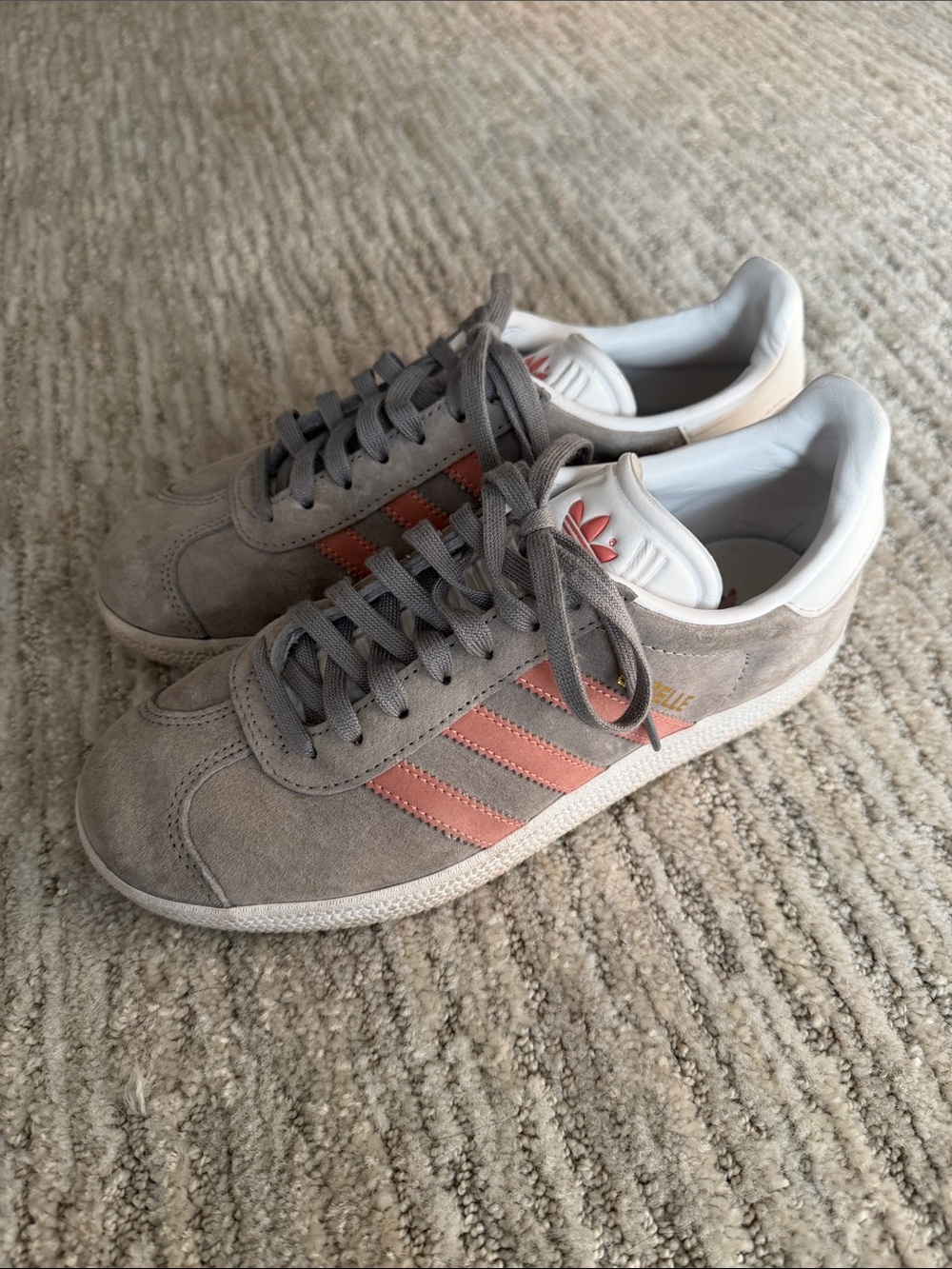 adidas Women's Suede Sneakers in Gray with Pink Stripes